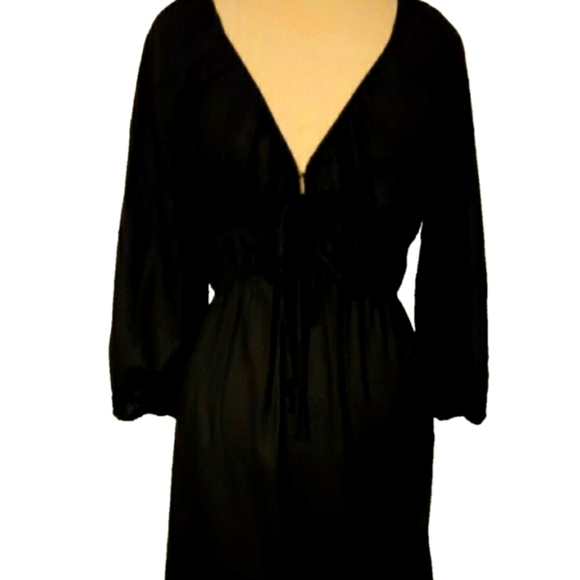 UNIVERSAL THREAD BLACK V NECKLINE TIE FRONT MIDI DRESS NWT SIZE XS - Picture 3 of 9